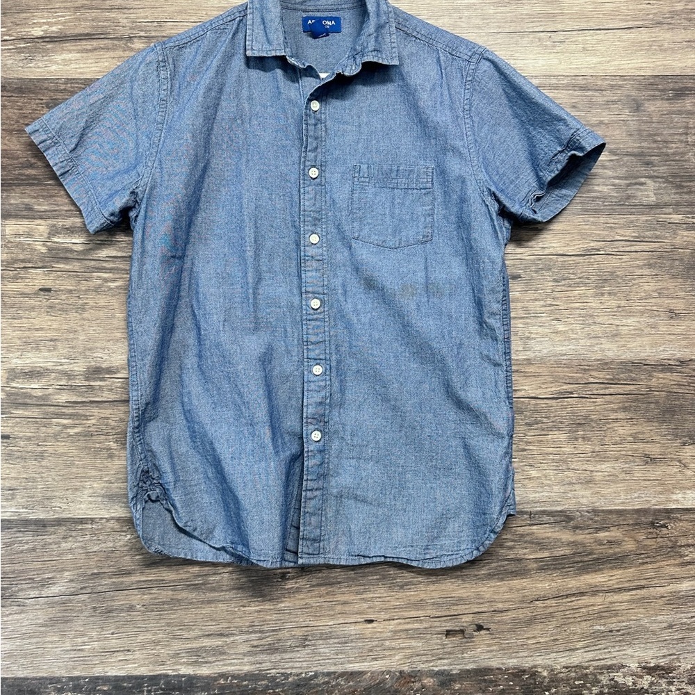 Arizona Jean Company Harley Davidson Patch Blue Button Down Shirt Short Sleeves